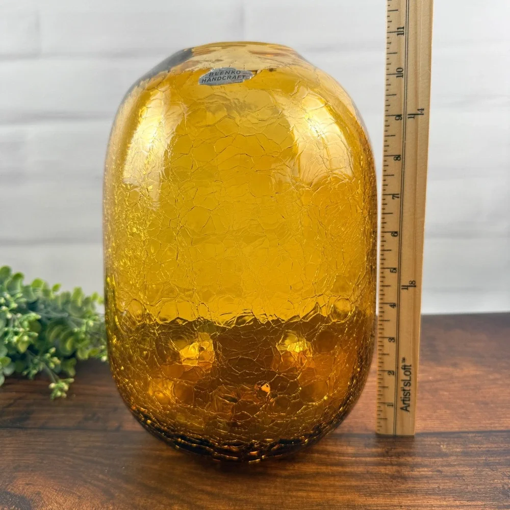 Blenko 8016M Amber Crackle Pill Vase Don Shepherd Design